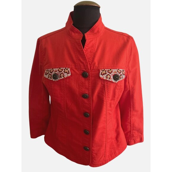 Prosper & Devine Women's Red Studded 3/4 Sleeves Button-Up Jacket Size L - Picture 1 of 9